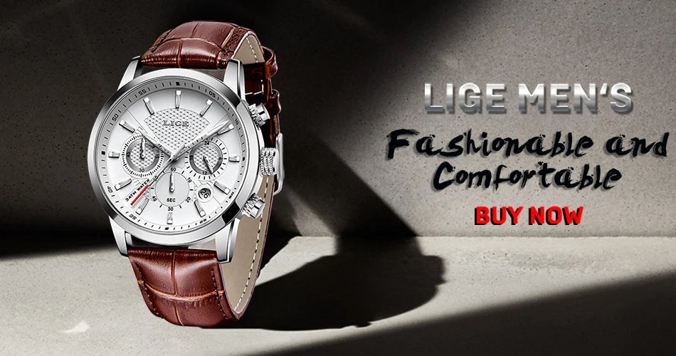LIGE Watch Men Fashion Sports Quartz Clocks Mens Watches Top Brand Leather Military Waterproof Date Watch Relogio Masculino