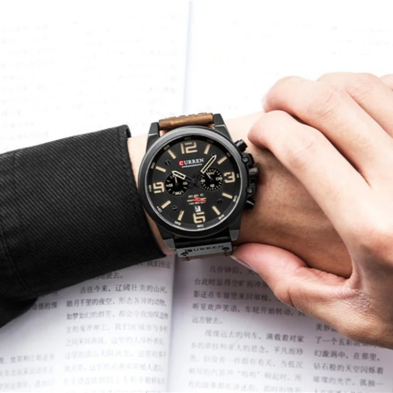 CURREN 8314 Men's Quartz Watch New Fashion Multi-function Chronograph Clock Leather Strap Calendar Simple Sports Watches for Men