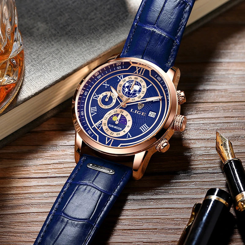 LIGE Mens Watches Luxury Waterproof Luminous Quartz Watch For Men Business Fashion Casual Man Date Chronograph Relogio Masculino