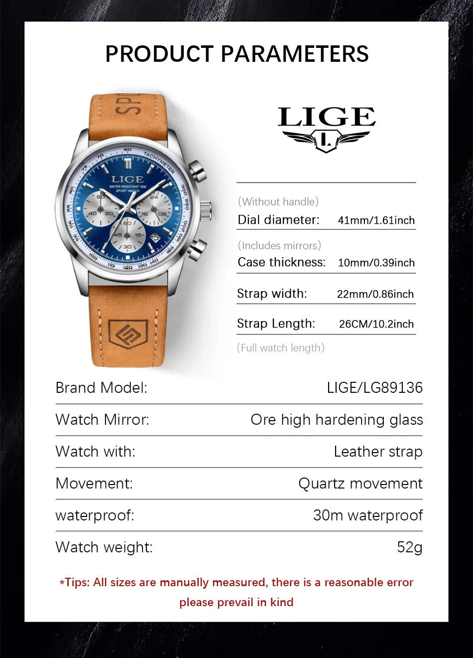 LIGE  Fashion Military Watches for Men Luxury Original Sports Chronograph Watch Waterproof Quartz Clock Digital WristWatch