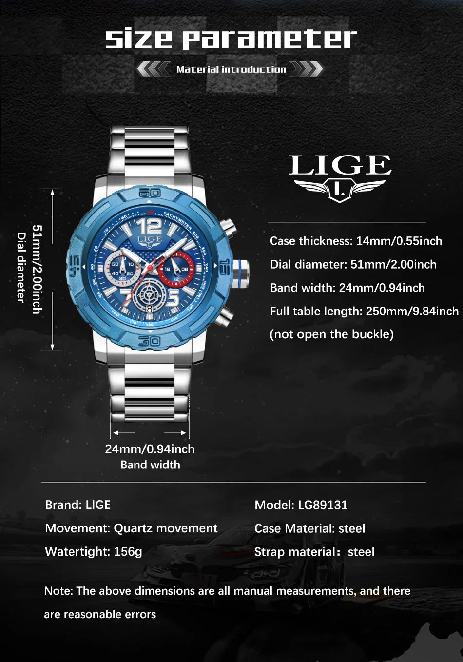 LIGE Fashion Luxury Watch for Men Top Brand Big Dial Waterproof Quartz Men's Watches Stainless Band Calendar Clocks Wristwatches