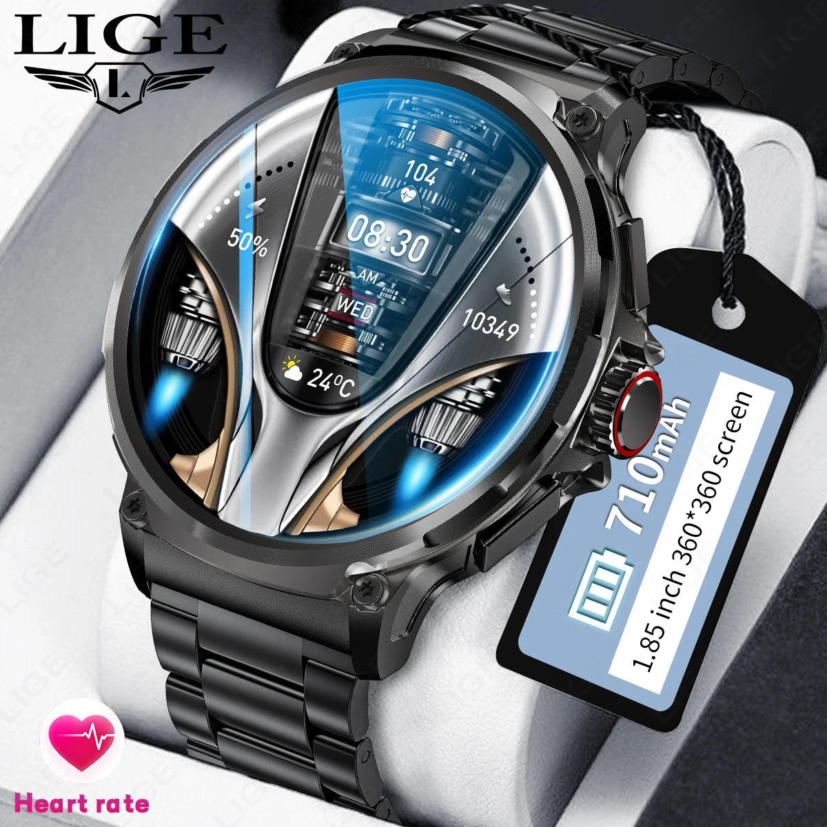 LIGE 1.85 Inch Smart Watch Men 710mAh Battery Long Standby Bluetooth Call Smartwatch New Fitness Watch Sport Tracker Andriod IOS