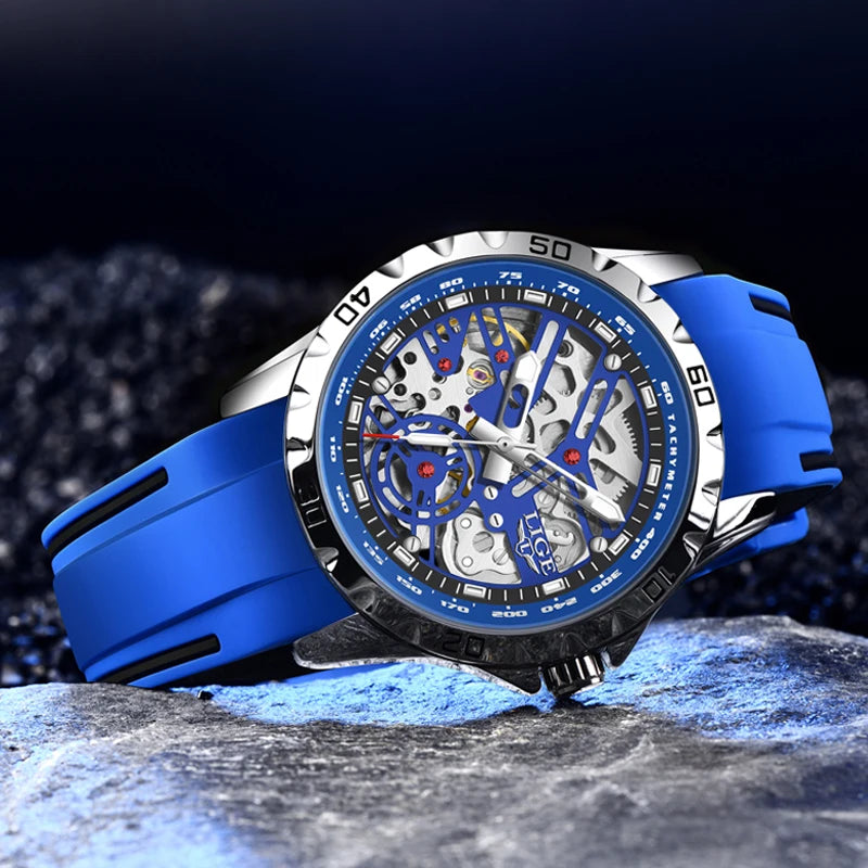 LIGE Luxury Men  Automatic Mechanical Watch Luminous Hollowed Movement Waterproof Luminous Mechanical wristwatches  Reloj Montre