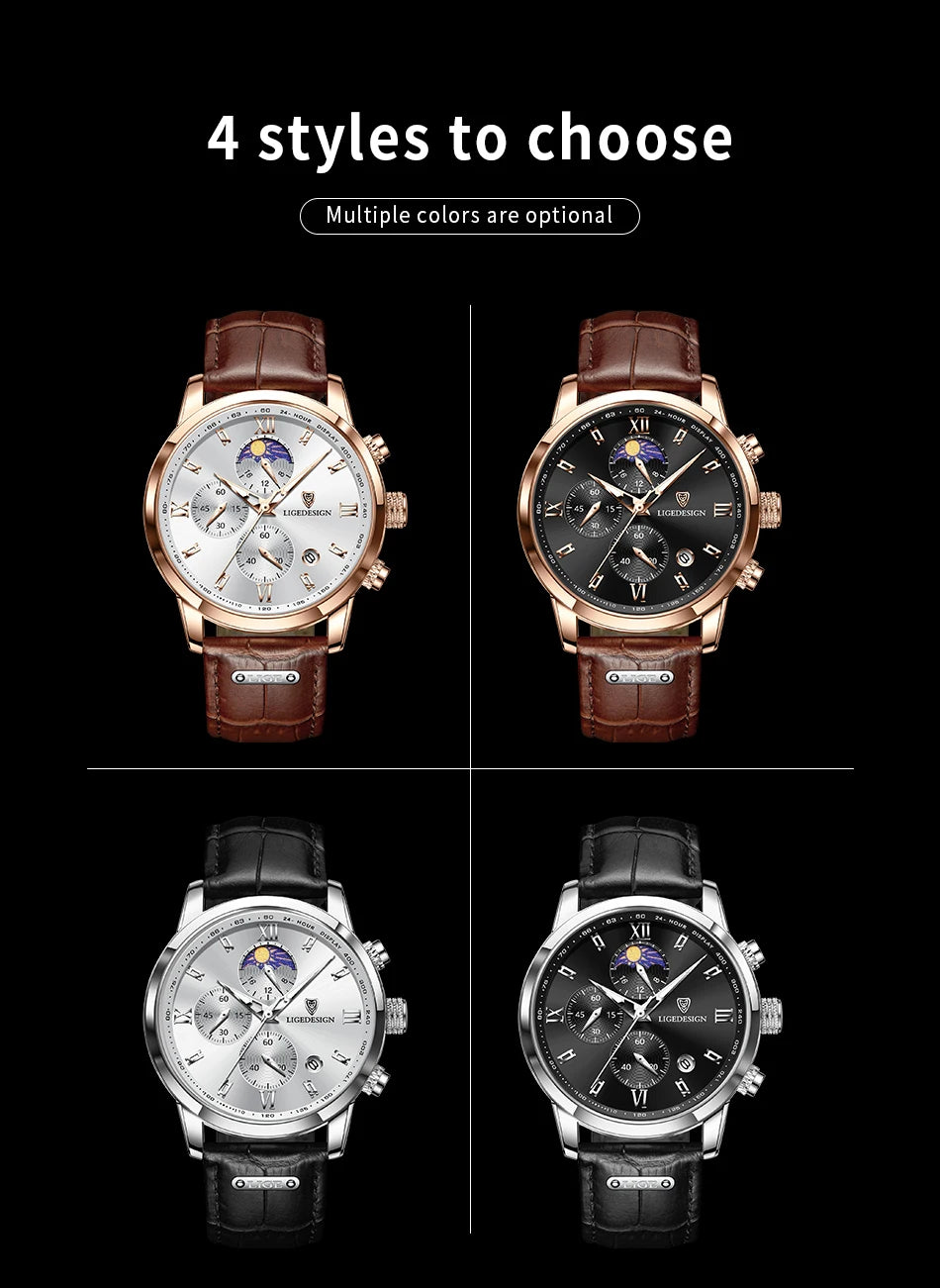 LIGE Men Date Clock Watches Male Chronograph Watch for Men Business Fashion Watch Man Top Brand Luxury Leather Quartz Wristwatch