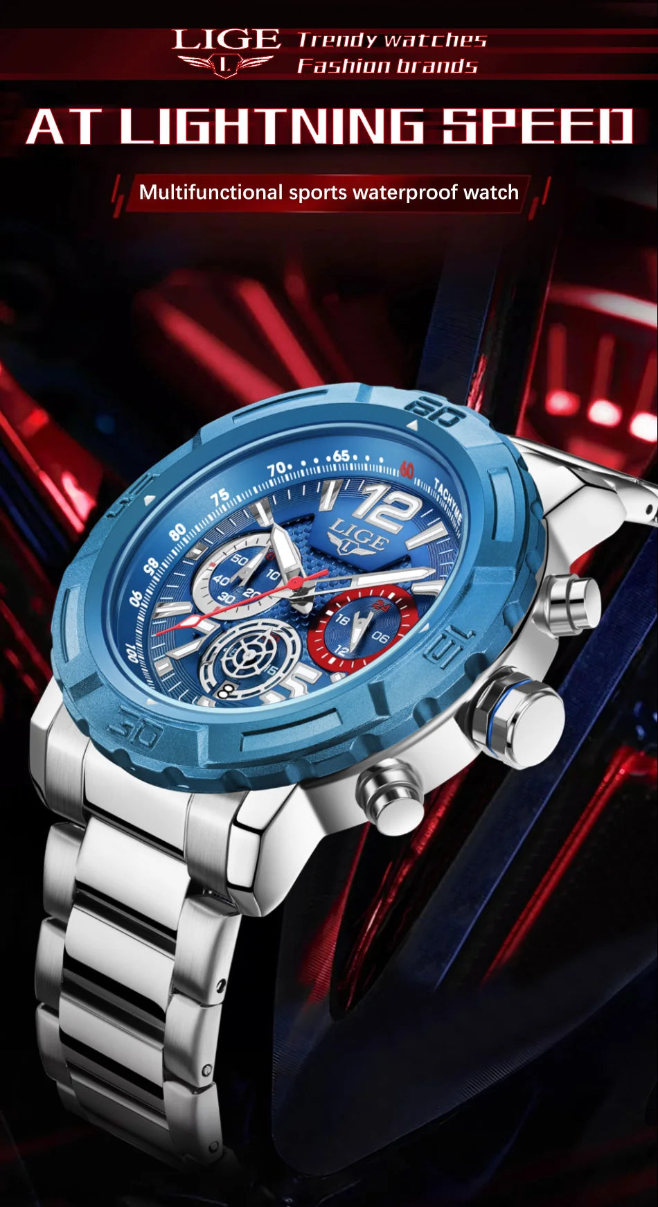 LIGE Fashion Luxury Watch for Men Top Brand Big Dial Waterproof Quartz Men's Watches Stainless Band Calendar Clocks Wristwatches