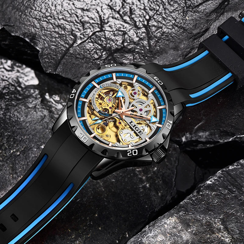 LIGE Men's Luxury Watches Mechanical Watches Chronograph Watch for Men Automatic Original Brand Stainless Steel Tourbillon Clock