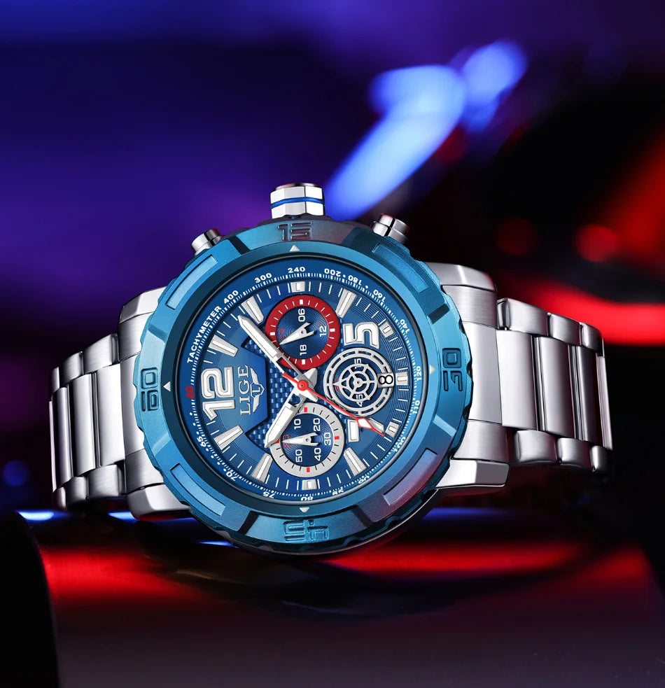 LIGE Fashion Luxury Watch for Men Top Brand Big Dial Waterproof Quartz Men's Watches Stainless Band Calendar Clocks Wristwatches