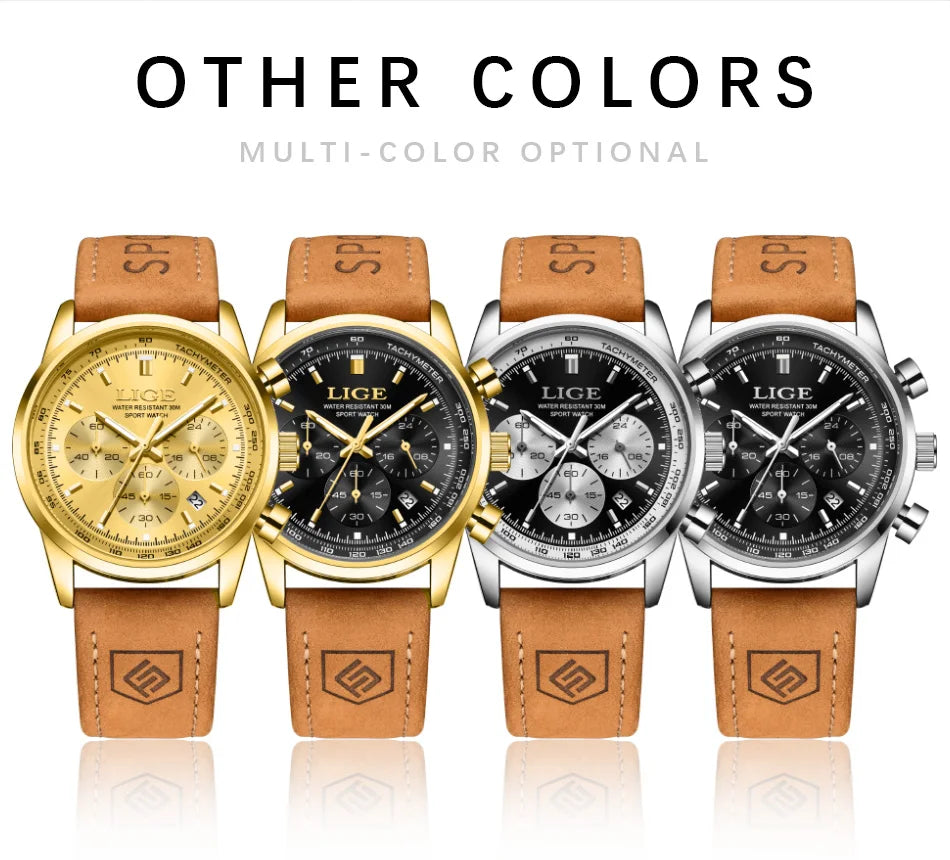 LIGE  Fashion Military Watches for Men Luxury Original Sports Chronograph Watch Waterproof Quartz Clock Digital WristWatch
