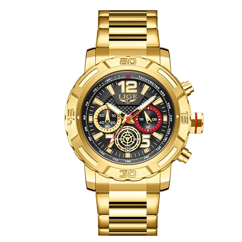 LIGE Fashion Luxury Watch for Men Top Brand Big Dial Waterproof Quartz Men's Watches Stainless Band Calendar Clocks Wristwatches
