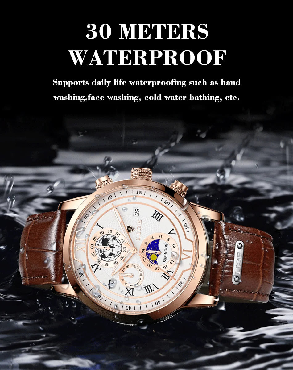 LIGE Mens Watches Luxury Waterproof Luminous Quartz Watch For Men Business Fashion Casual Man Date Chronograph Relogio Masculino