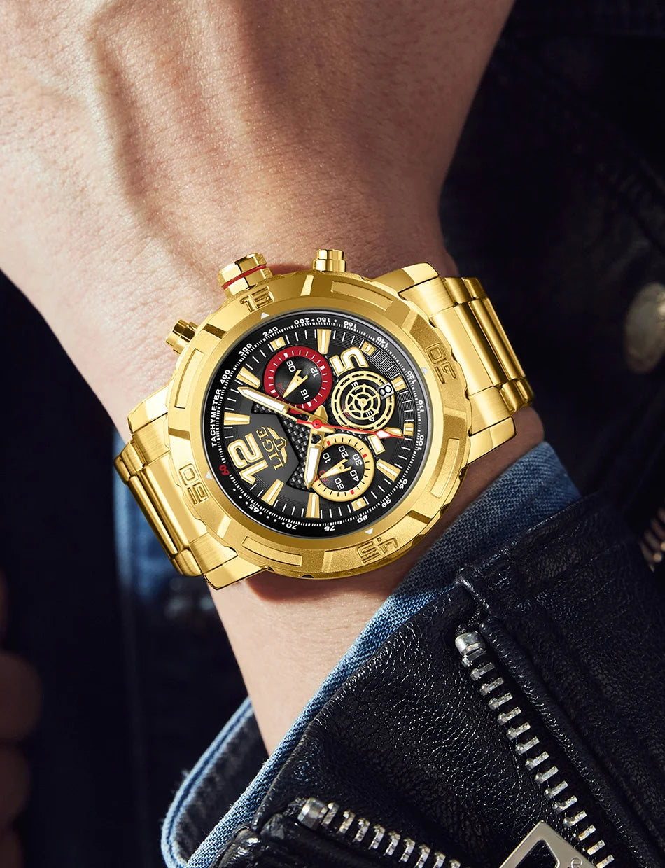 LIGE Fashion Luxury Watch for Men Top Brand Big Dial Waterproof Quartz Men's Watches Stainless Band Calendar Clocks Wristwatches