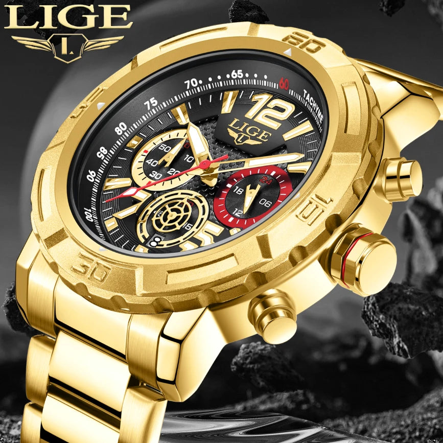 LIGE Fashion Luxury Watch for Men Top Brand Big Dial Waterproof Quartz Men's Watches Stainless Band Calendar Clocks Wristwatches