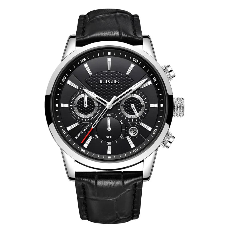 LIGE Watches Unisex Top Brand Luxury Casual Leather Quartz Watch Man Business Clock Male Sport Waterproof Date Chronograph