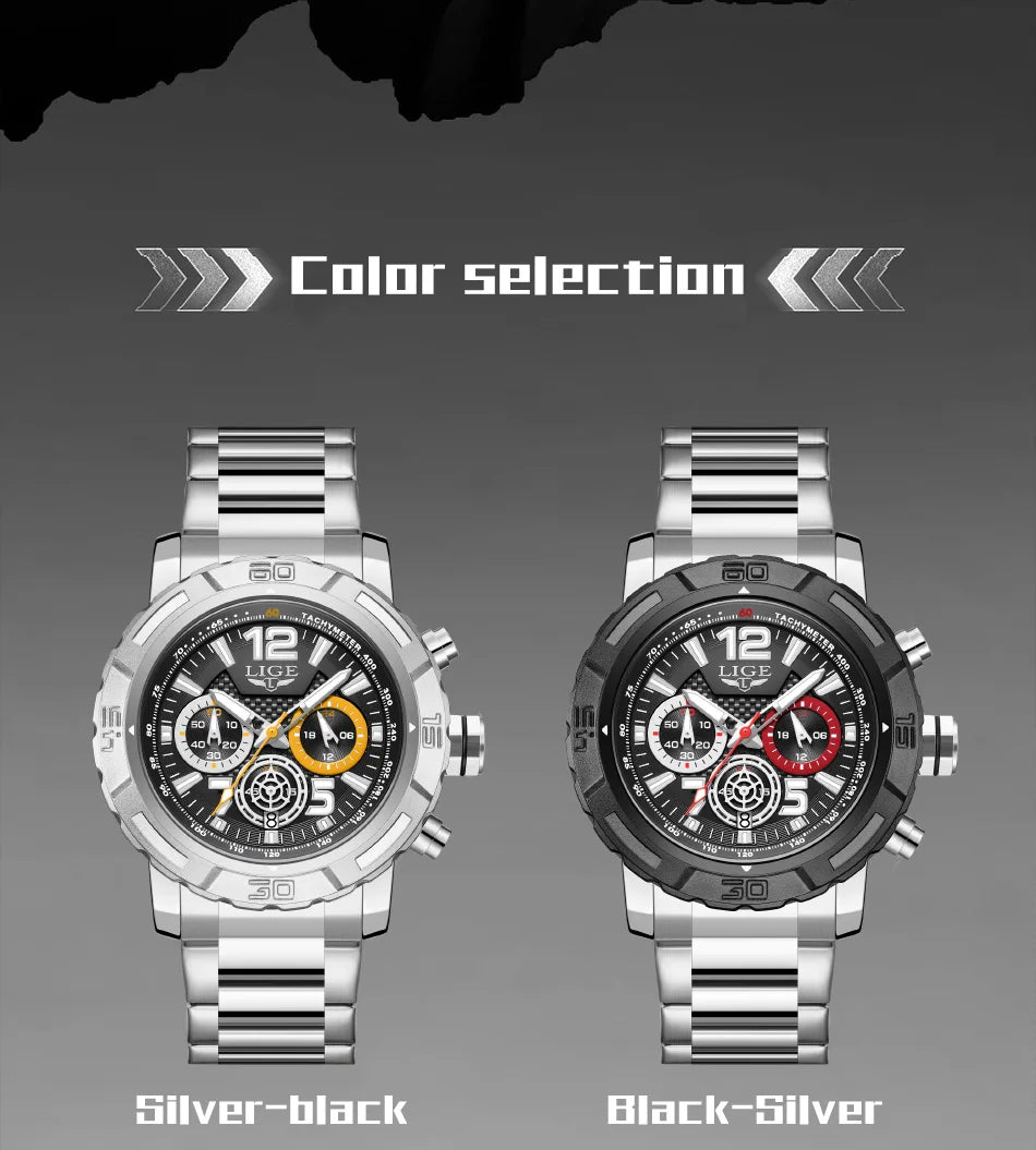 LIGE Fashion Luxury Watch for Men Top Brand Big Dial Waterproof Quartz Men's Watches Stainless Band Calendar Clocks Wristwatches