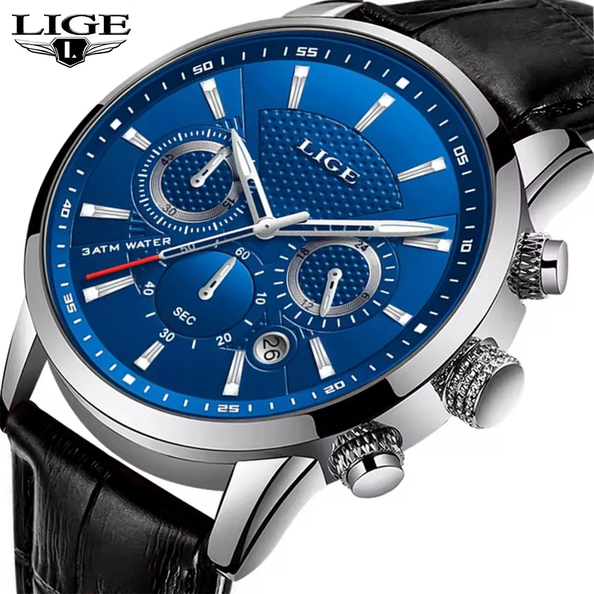 LIGE Mens Business Watches Luxury Waterproof Sport Man Watch Chronograph Genuine Leather Men Quartz Wristwatch Relogio Masculino